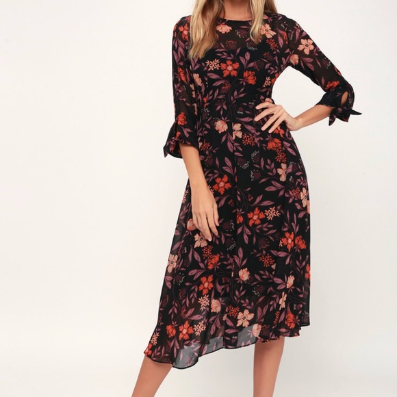 Lulus Dresses & Skirts - Lulu’s Passionate Love Black Floral Midi Dress